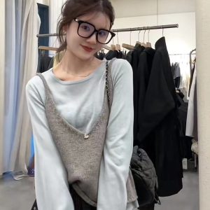 Korean Style Two-Piece Knit Sweater Round Neck Loose Fit Long Sleeve Fall 2024