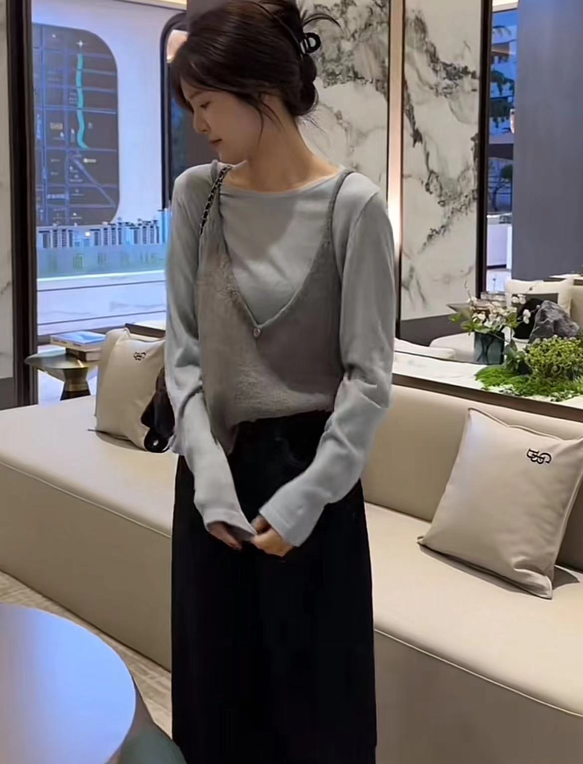 Korean Style Two-Piece Knit Sweater Round Neck Loose Fit Long Sleeve Fall 2024 - Image 4