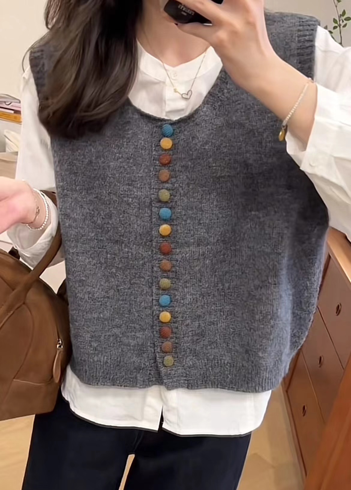 Color Button Vest Autumn Korean Style Cozy Knit Sweater Vest for Women - Image 3
