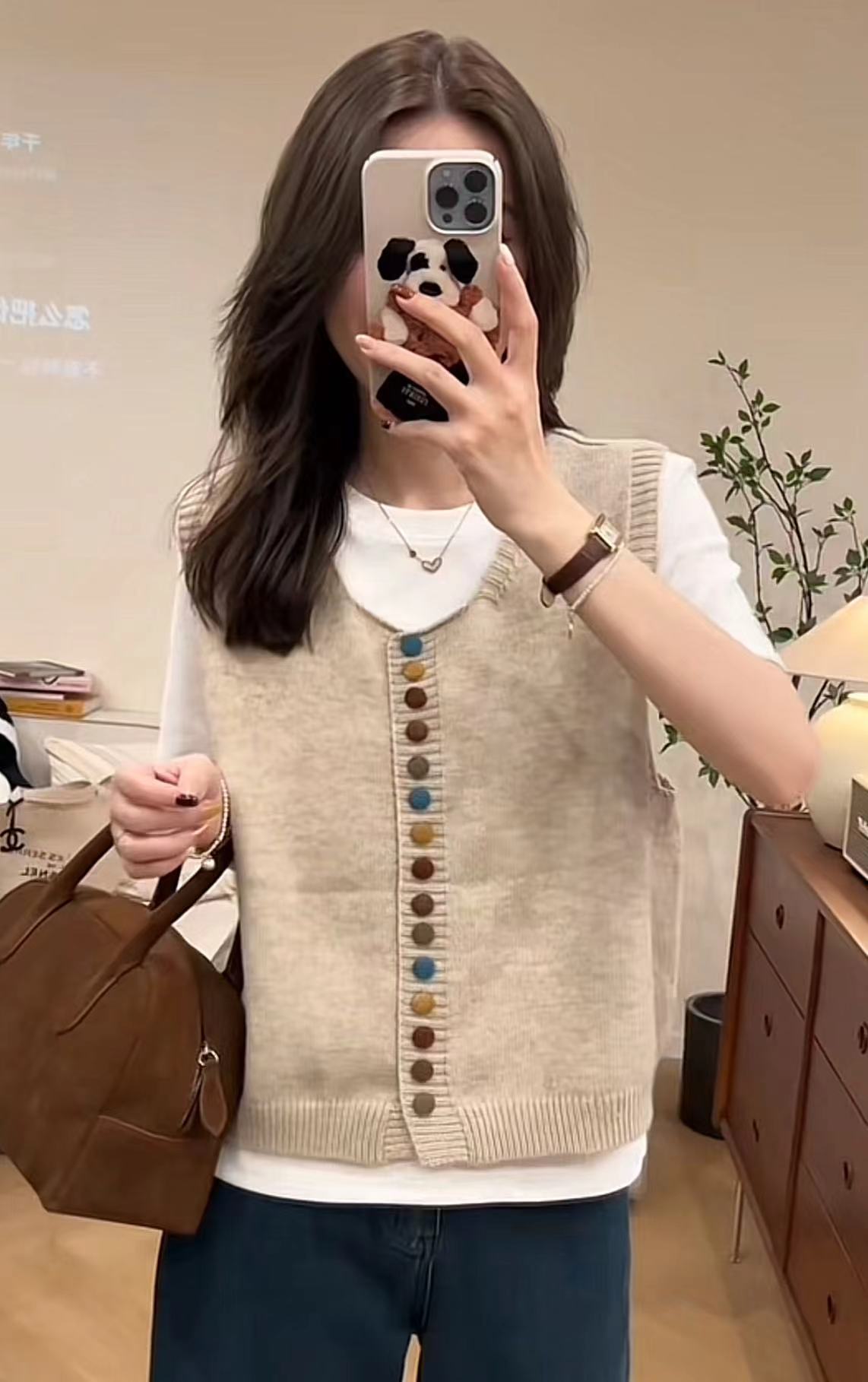 Color Button Vest Autumn Korean Style Cozy Knit Sweater Vest for Women