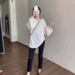 New Side Slit Lazy Style Oversized Open Knit Sweater
