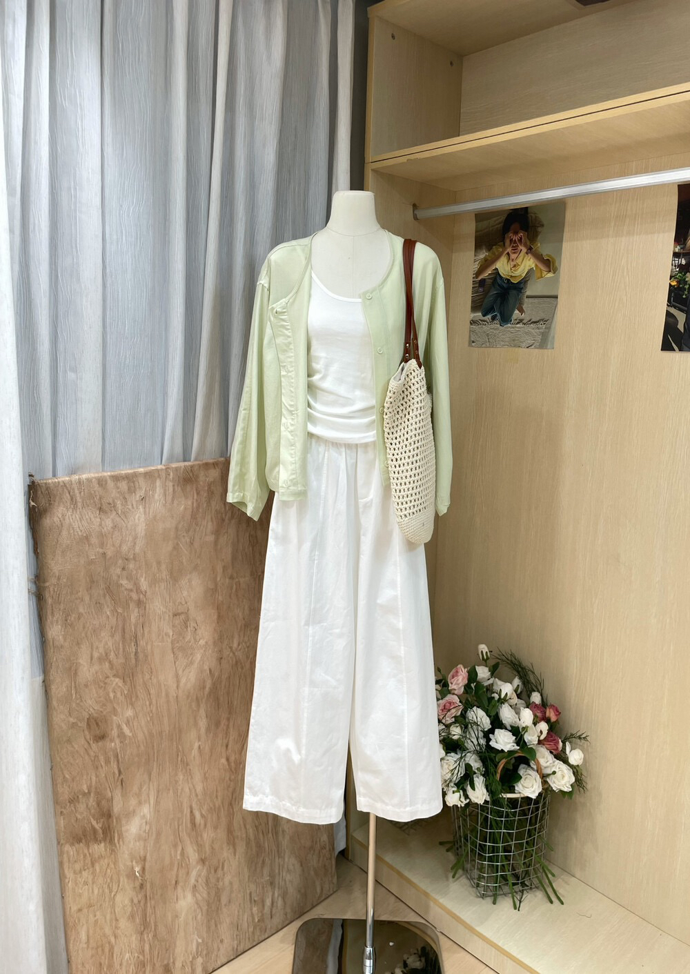 Women's 2-Piece Woven Cotton Cardigan and Tank Top Set with Pants - Image 3