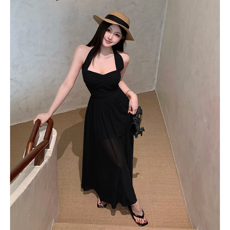 Sexy Mesh Halter Dress with Padded Bust Ruched Tie Backless Long Dress Pure Desire Summer - Image 4