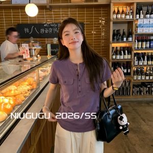 Women's Slimming Short Top with Pockets - Black Purple