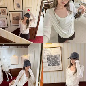 Women's Two-Piece Top Set with Shirt and Vest - Polka Dot, Long Sleeve, Cotton