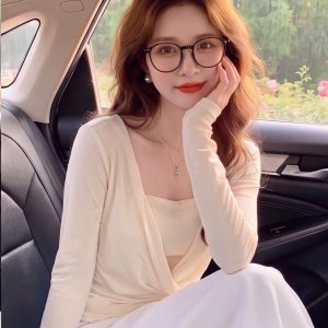 Women's Two-Piece Knit Top Set Long Sleeve Slim Fit Summer