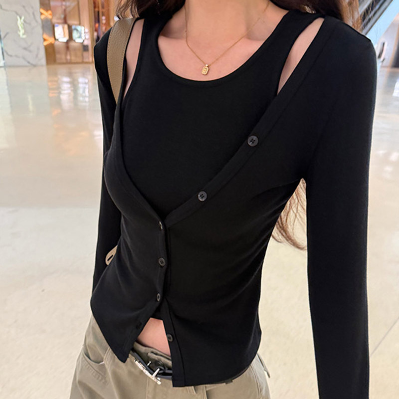 American Retro Brown Tank Top and Long Sleeve Cardigan Two-Piece Set for Women - Image 2